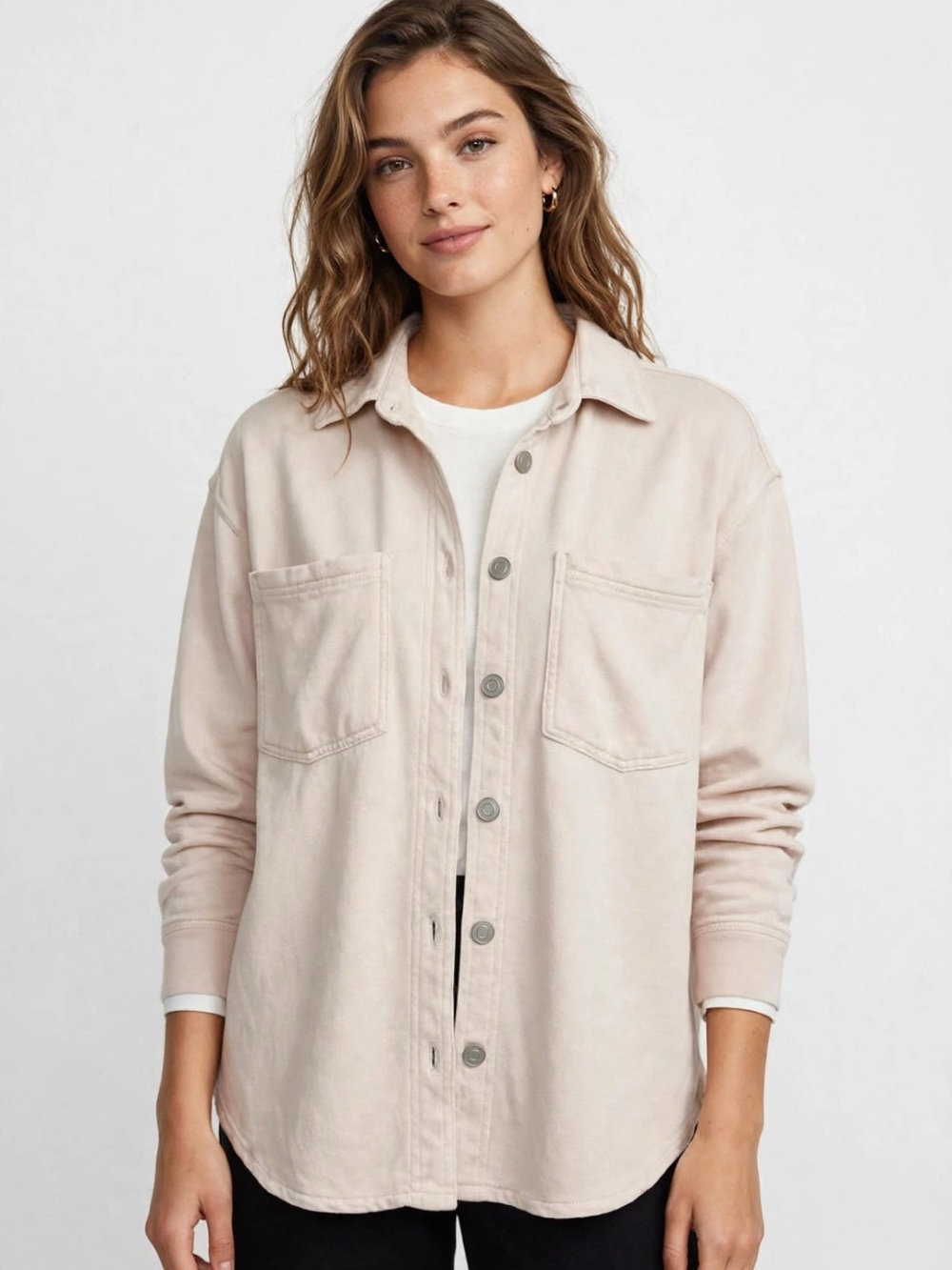 beachlunchlounge Blush Oversized Button-Front Jean Jacket